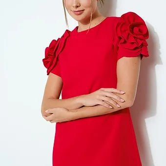 Emilia Mini Vestido con Apliques Florales 3D y Bolsillos Laterales - Betsy Clothing Store