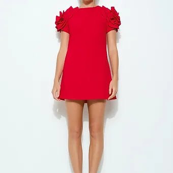 Emilia Mini Vestido con Apliques Florales 3D y Bolsillos Laterales - Betsy Clothing Store