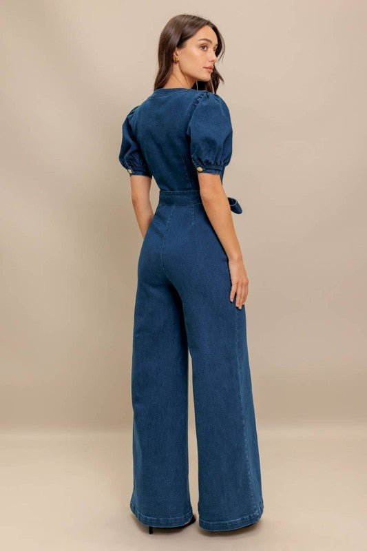 Jumpsuit Denim con Mangas Abullonadas y Pierna Ancha - Betsy Clothing Store