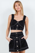 Kim Set Top y Falda Mini con Detalles de Botones y Bolsillos Frontales - Betsy Clothing Store