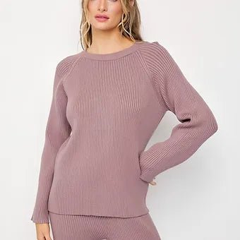 Lavender Set Básico de Top y Pantalón de Punto Canalé - Betsy Clothing Store