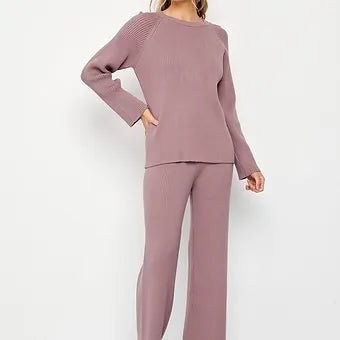 Lavender Set Básico de Top y Pantalón de Punto Canalé - Betsy Clothing Store