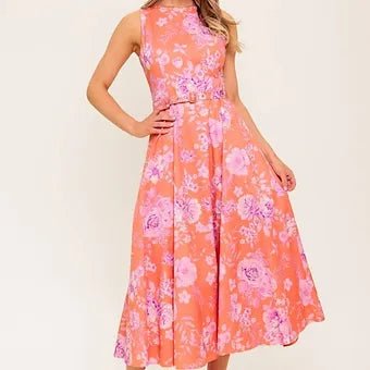 Liliana Vestido Midi con Estampado y Cinturón a Juego - Betsy Clothing Store