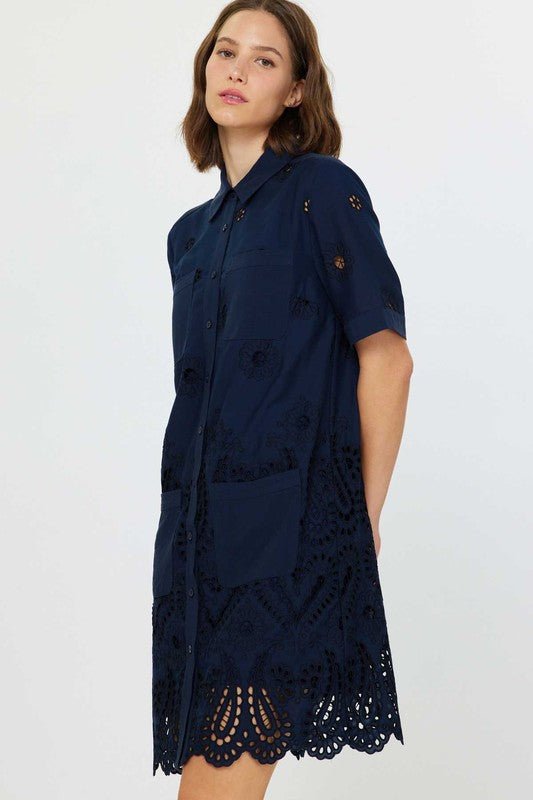 Melina Vestido Camisero Mini con Botonadura y Bolsillos - Betsy Clothing Store
