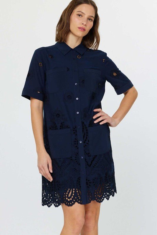 Melina Vestido Camisero Mini con Botonadura y Bolsillos - Betsy Clothing Store