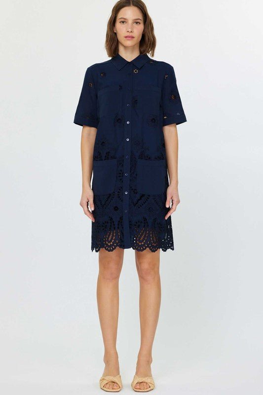 Melina Vestido Camisero Mini con Botonadura y Bolsillos - Betsy Clothing Store