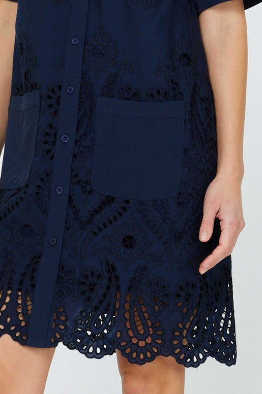 Melina Vestido Camisero Mini con Botonadura y Bolsillos - Betsy Clothing Store