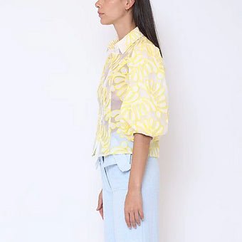 Miami Blusa Transparente con Estampado Floral y Mangas Abullonadas - Betsy Clothing Store