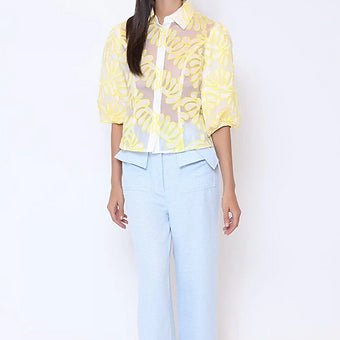 Miami Blusa Transparente con Estampado Floral y Mangas Abullonadas - Betsy Clothing Store