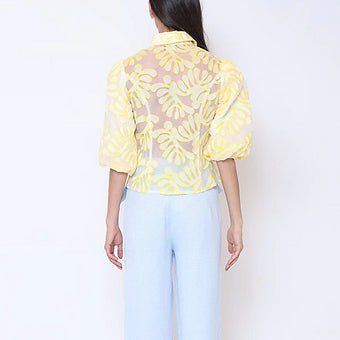 Miami Blusa Transparente con Estampado Floral y Mangas Abullonadas - Betsy Clothing Store