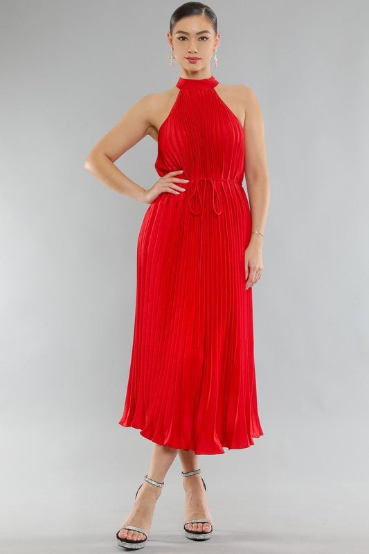 Midi Vestido Halter Plisado - Betsy Clothing Store