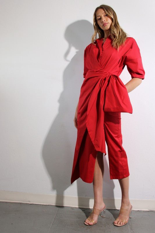 Midi Vestido Rojo Corte Envolvente - Betsy Clothing Store