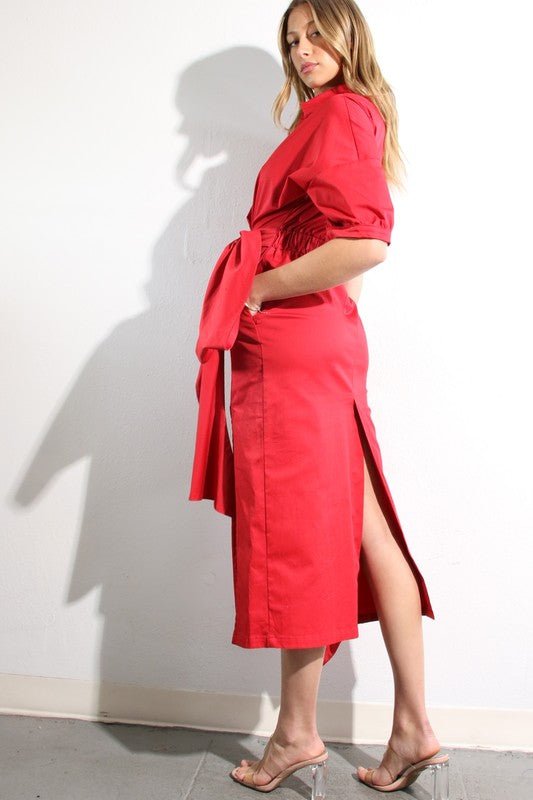 Midi Vestido Rojo Corte Envolvente - Betsy Clothing Store