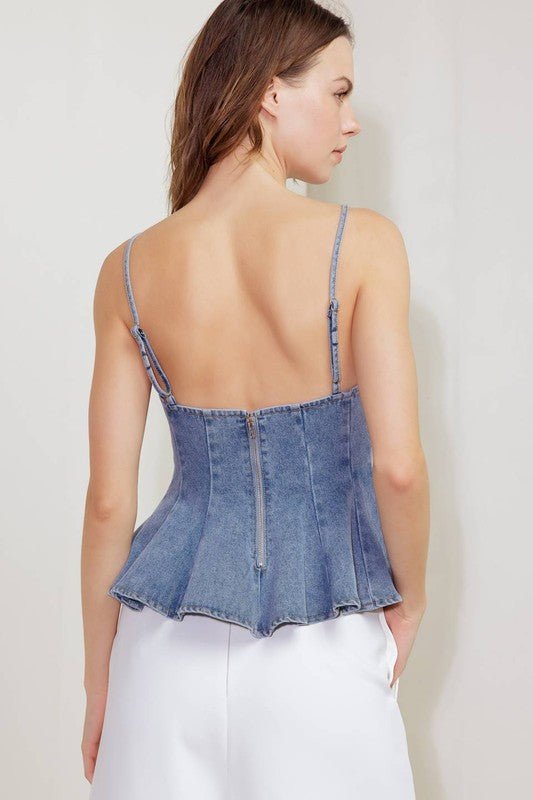 Mya Denim Peplum Top - Betsy Clothing Store