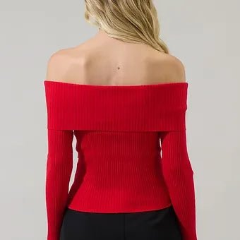 Perrey Top Suéter Corto de Punto con Hombros Descubiertos - Betsy Clothing Store