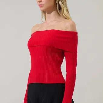Perrey Top Suéter Corto de Punto con Hombros Descubiertos - Betsy Clothing Store
