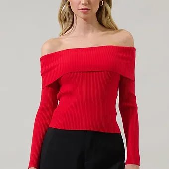 Perrey Top Suéter Corto de Punto con Hombros Descubiertos - Betsy Clothing Store