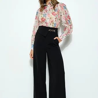 Pilar Pantalón Amplio de Talle Alto con Detalle de Cadena - Betsy Clothing Store