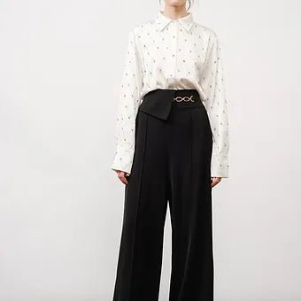 Pilar Pantalón Amplio de Talle Alto con Detalle de Cadena - Betsy Clothing Store