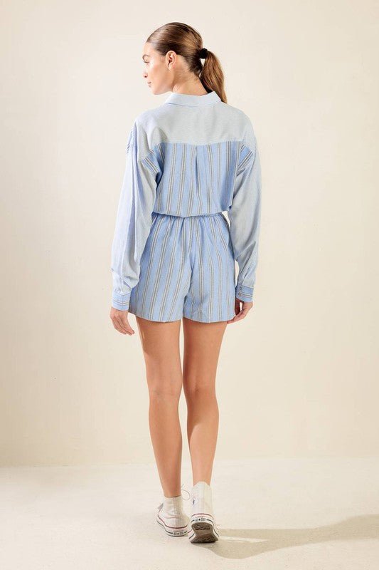 Romper Rayado de Manga Larga con lazo y Bolsillos - Betsy Clothing Store