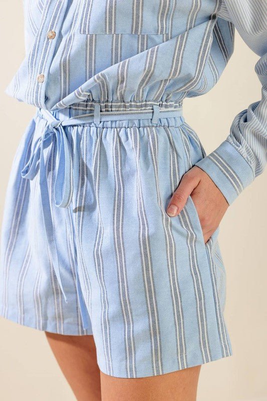 Romper Rayado de Manga Larga con lazo y Bolsillos - Betsy Clothing Store
