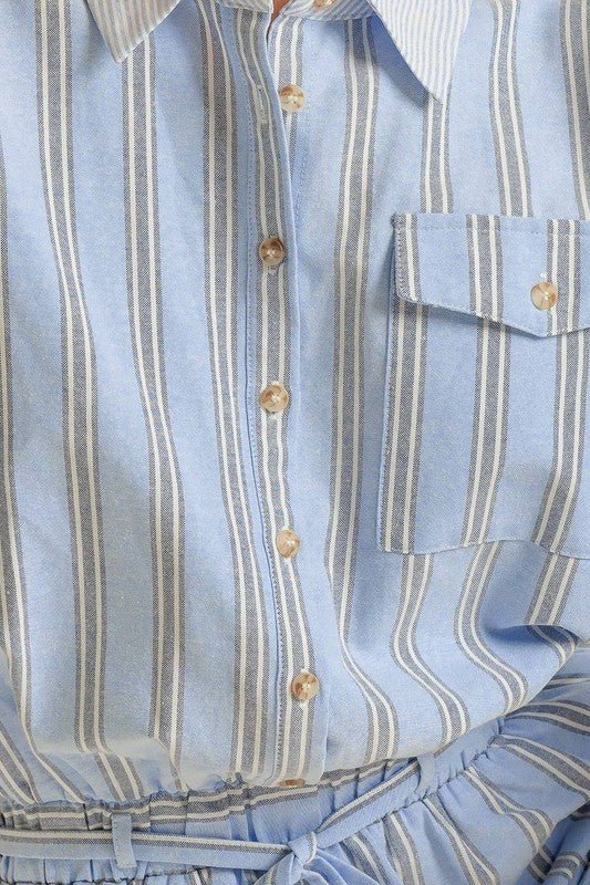 Romper Rayado de Manga Larga con lazo y Bolsillos - Betsy Clothing Store
