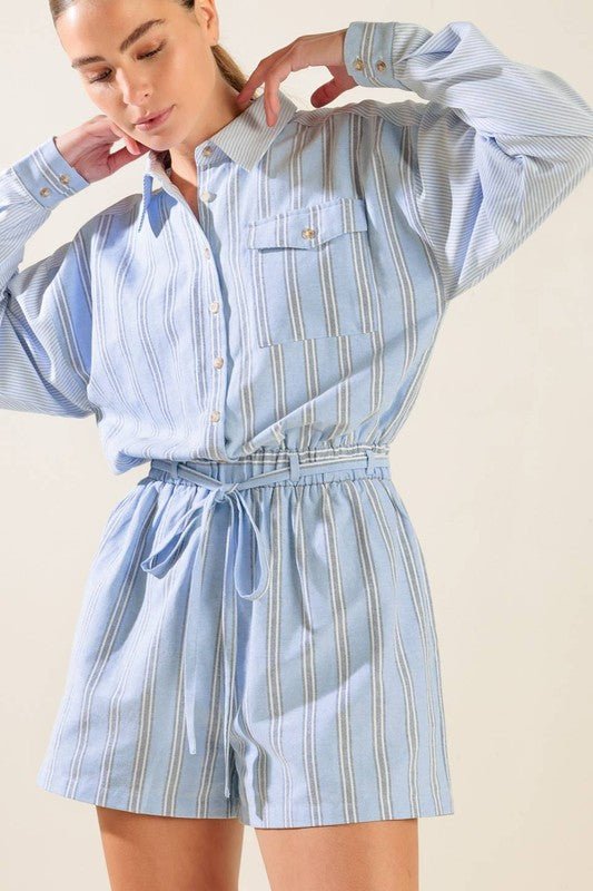 Romper Rayado de Manga Larga con lazo y Bolsillos - Betsy Clothing Store