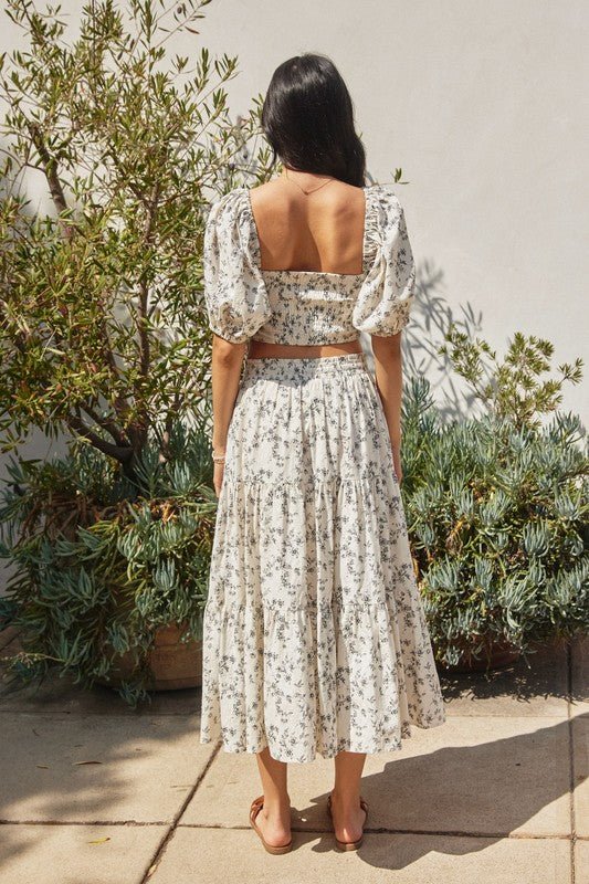 Sarah Set Falda Midi con Encaje Troquelado y Estampado Floral - Betsy Clothing Store