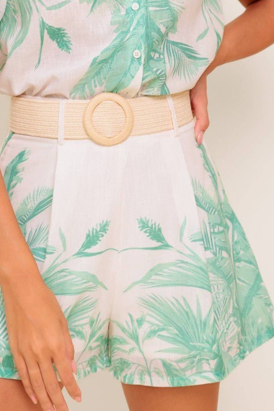 Set Mini Estampado con Blusa de Botones y Shorts con Cinturón - Betsy Clothing Store