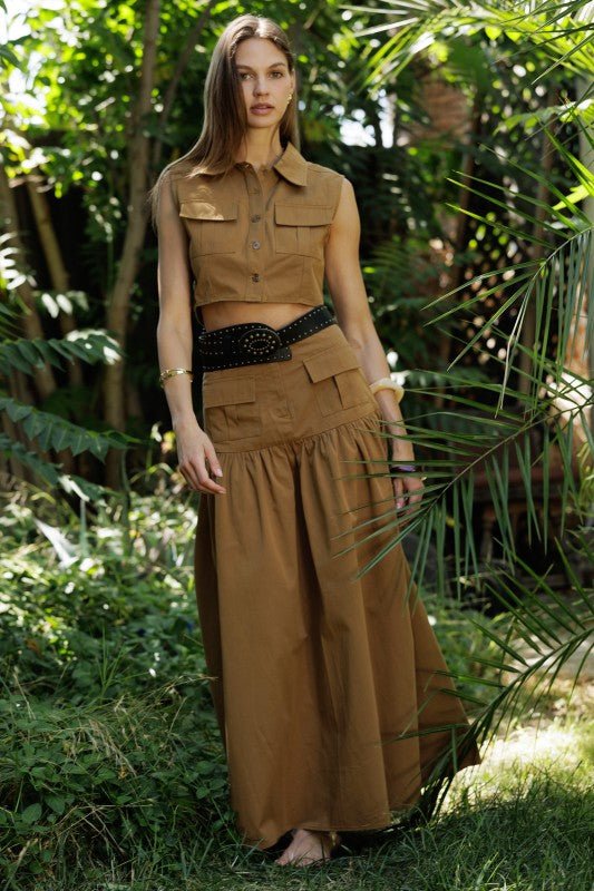 Set Utilitario Moderno — Top Cropped + Falda Maxi - Betsy Clothing Store