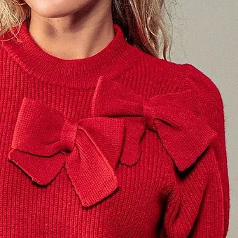 Top de Punto Canalé con Mangas Abullonadas y Detalle de Lazo - Betsy Clothing Store