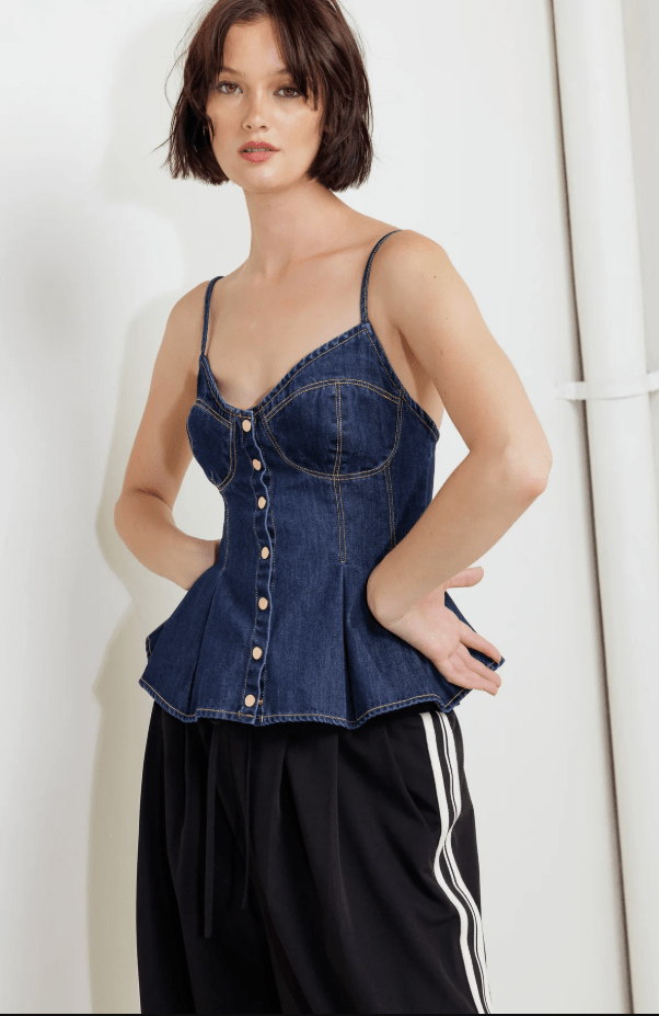 Top Peplum Denim Oscuro con Botones - Betsy Clothing Store