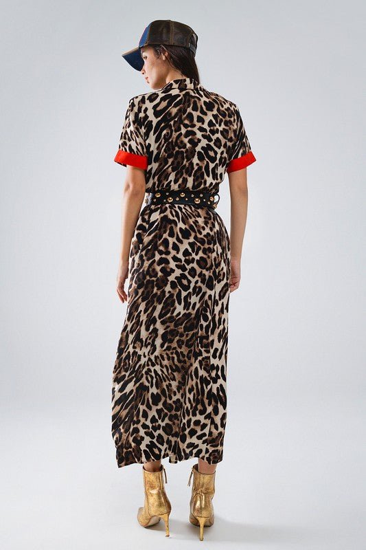 Vestido Maxi Animal Print con Detalles Rojos - Betsy Clothing Store
