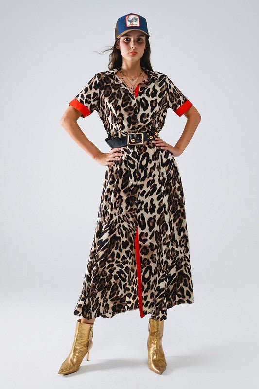 Vestido Maxi Animal Print con Detalles Rojos - Betsy Clothing Store