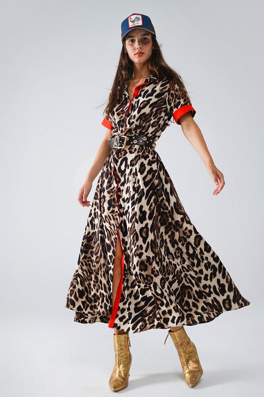 Vestido Maxi Animal Print con Detalles Rojos - Betsy Clothing Store