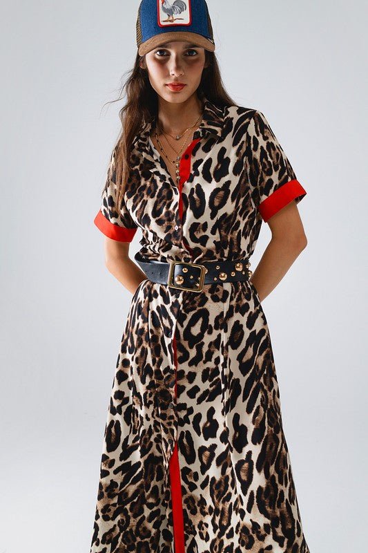 Vestido Maxi Animal Print con Detalles Rojos - Betsy Clothing Store