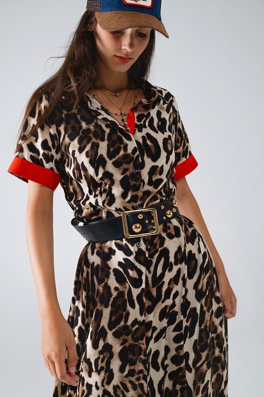 Vestido Maxi Animal Print con Detalles Rojos - Betsy Clothing Store