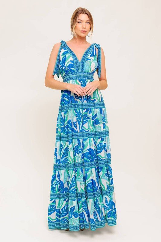 Vestido Maxi Estampado Azul Tropical - Betsy Clothing Store