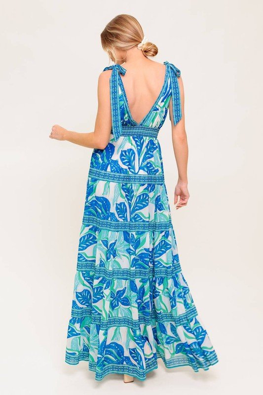 Vestido Maxi Estampado Azul Tropical - Betsy Clothing Store