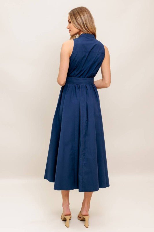 Vestido Midi Azul Marino sin Mangas - Betsy Clothing Store