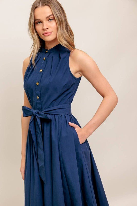 Vestido Midi Azul Marino sin Mangas - Betsy Clothing Store