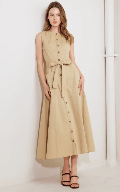 Vestido Midi Beige sin Mangas - Betsy Clothing Store