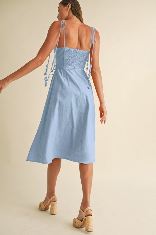 Vestido Midi Celeste con Lazos y Bustier - Betsy Clothing Store