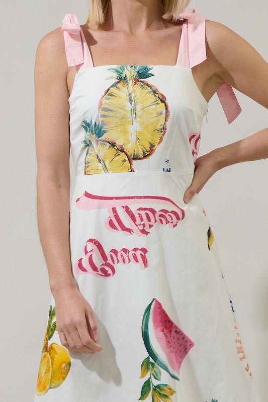 Vestido Midi Estampado Frutal con Lazos - Betsy Clothing Store
