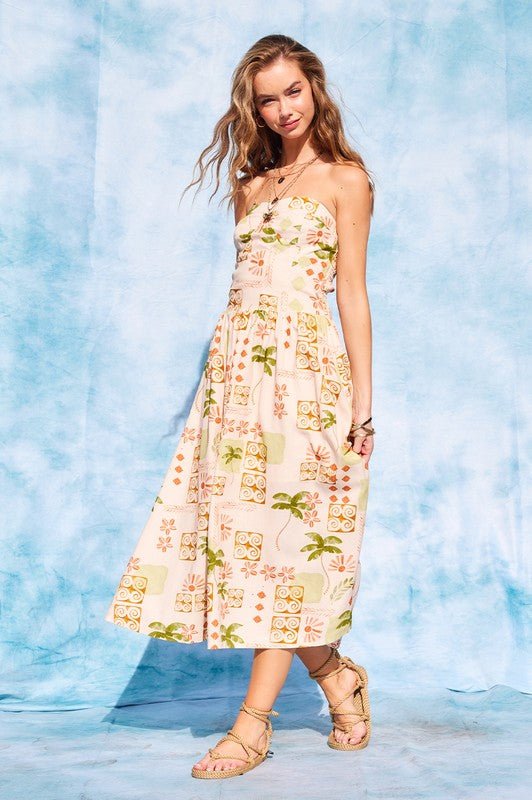 Vestido Midi Estampado Strapless - Betsy Clothing Store
