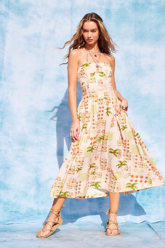 Vestido Midi Estampado Strapless - Betsy Clothing Store