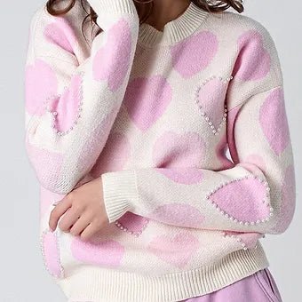 Wanda Suéter con Estampado de Corazones y Detalle de Cuentas - Betsy Clothing Store