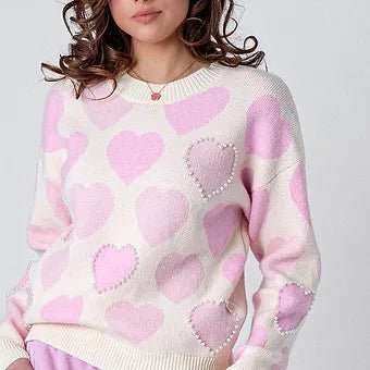 Wanda Suéter con Estampado de Corazones y Detalle de Cuentas - Betsy Clothing Store